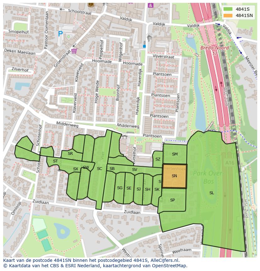 Afbeelding van het postcodegebied 4841 SN op de kaart.