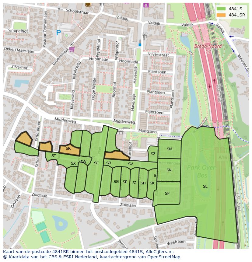 Afbeelding van het postcodegebied 4841 SR op de kaart.