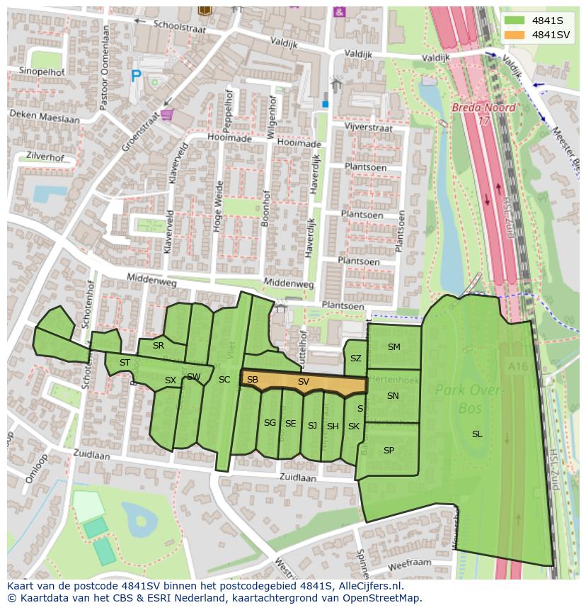 Afbeelding van het postcodegebied 4841 SV op de kaart.