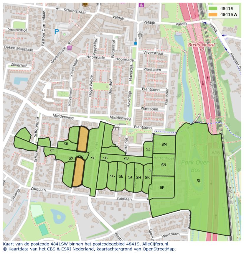 Afbeelding van het postcodegebied 4841 SW op de kaart.