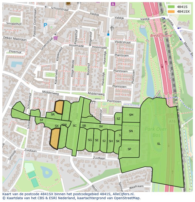 Afbeelding van het postcodegebied 4841 SX op de kaart.