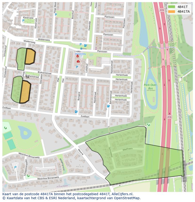 Afbeelding van het postcodegebied 4841 TA op de kaart.