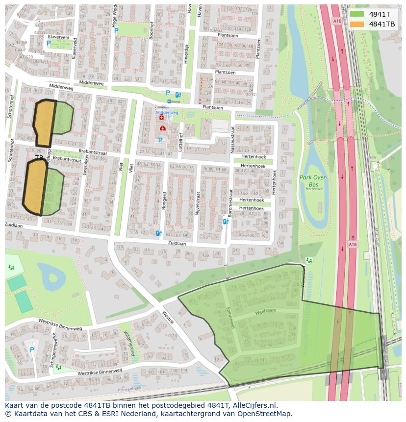 Afbeelding van het postcodegebied 4841 TB op de kaart.