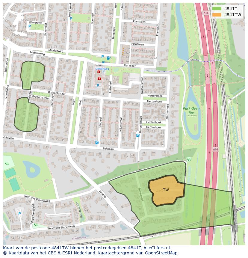 Afbeelding van het postcodegebied 4841 TW op de kaart.