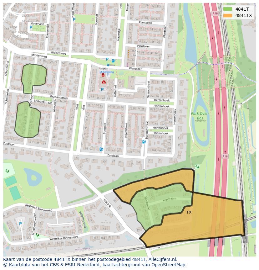 Afbeelding van het postcodegebied 4841 TX op de kaart.