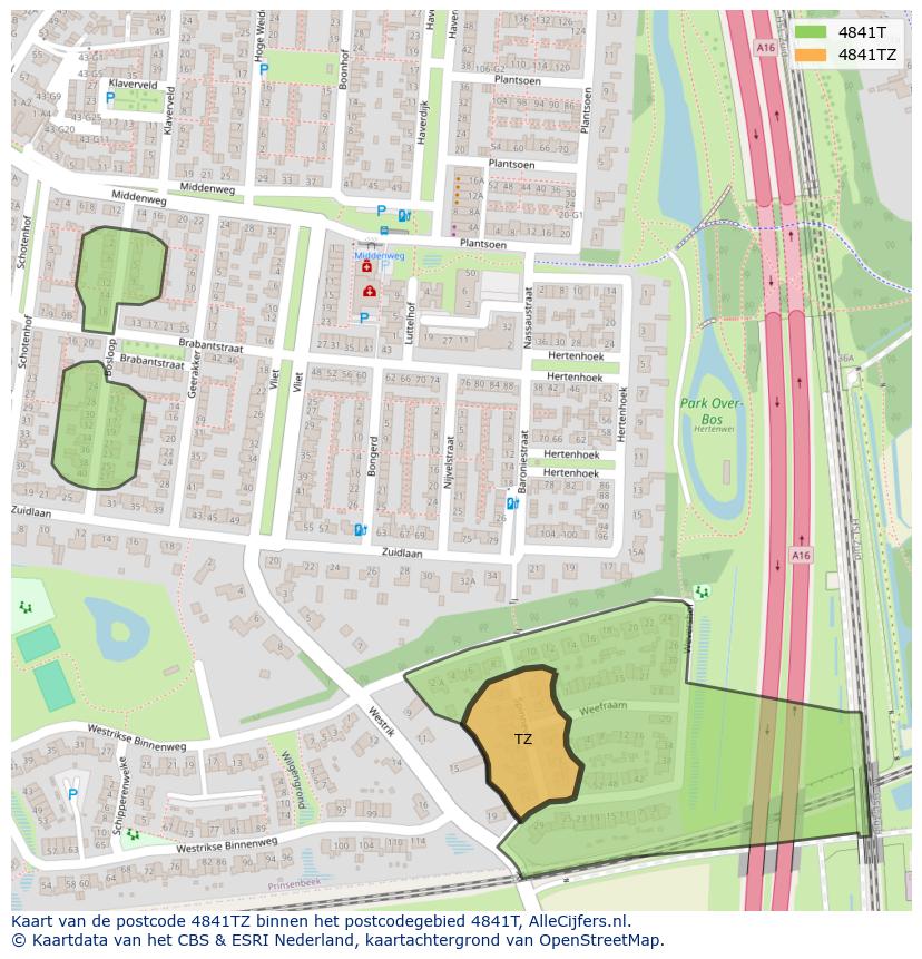 Afbeelding van het postcodegebied 4841 TZ op de kaart.