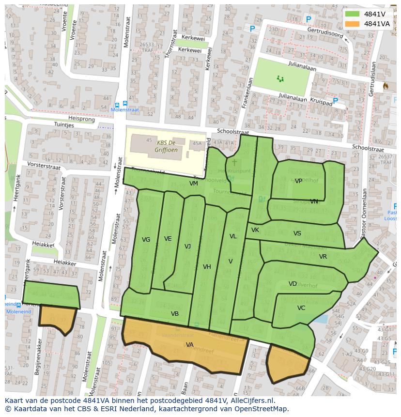 Afbeelding van het postcodegebied 4841 VA op de kaart.