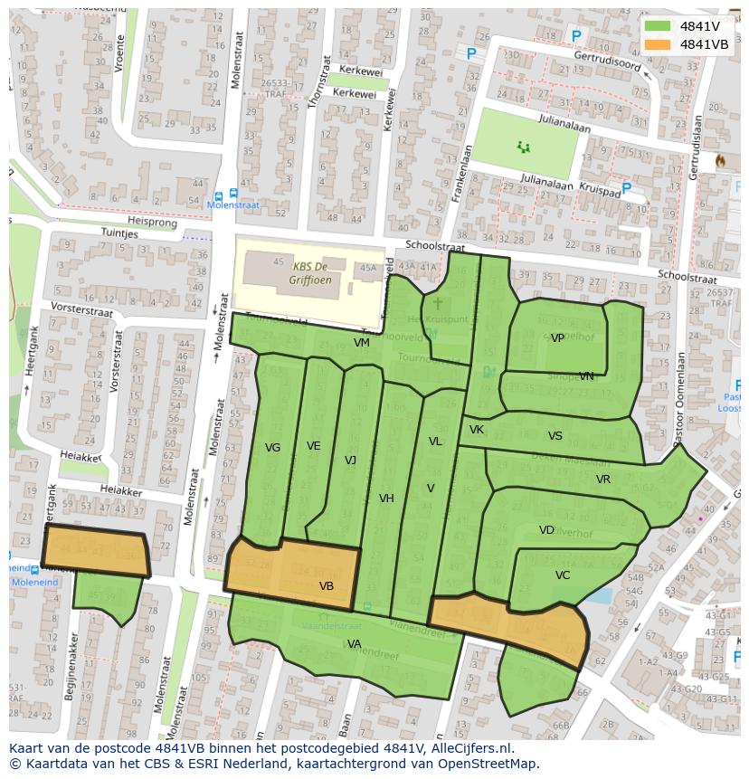 Afbeelding van het postcodegebied 4841 VB op de kaart.