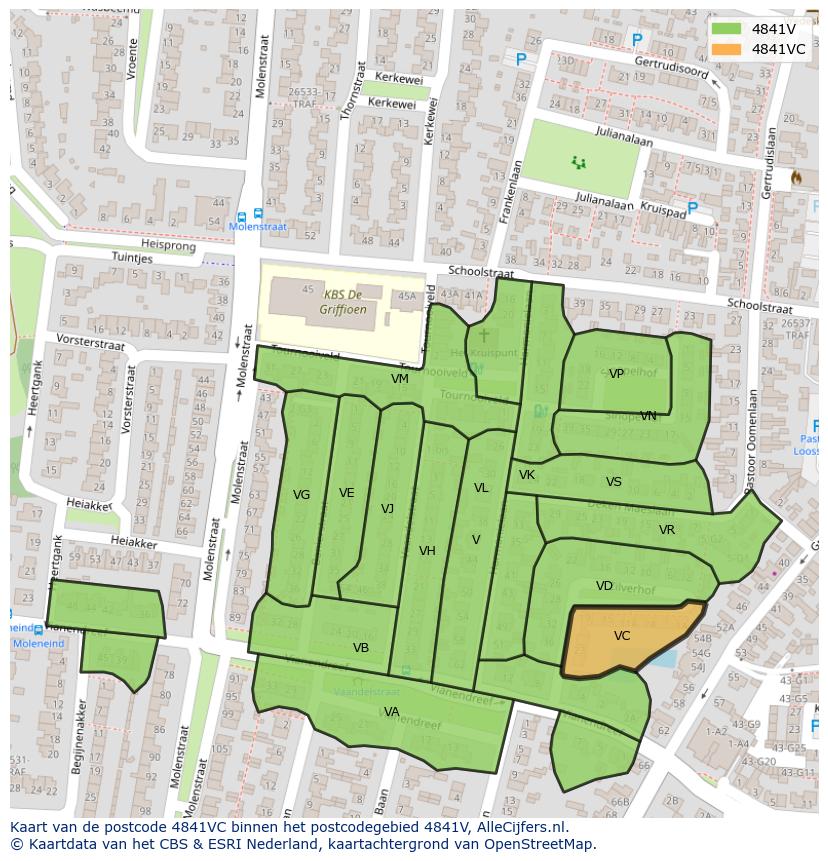 Afbeelding van het postcodegebied 4841 VC op de kaart.