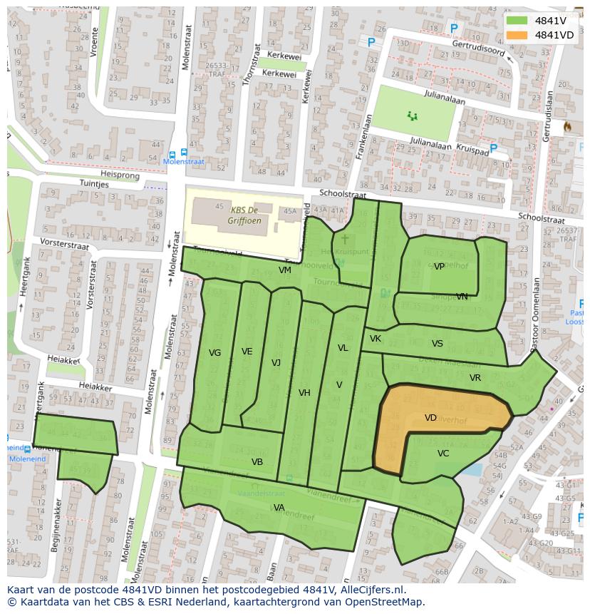 Afbeelding van het postcodegebied 4841 VD op de kaart.