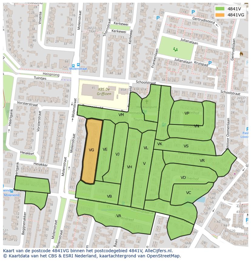Afbeelding van het postcodegebied 4841 VG op de kaart.