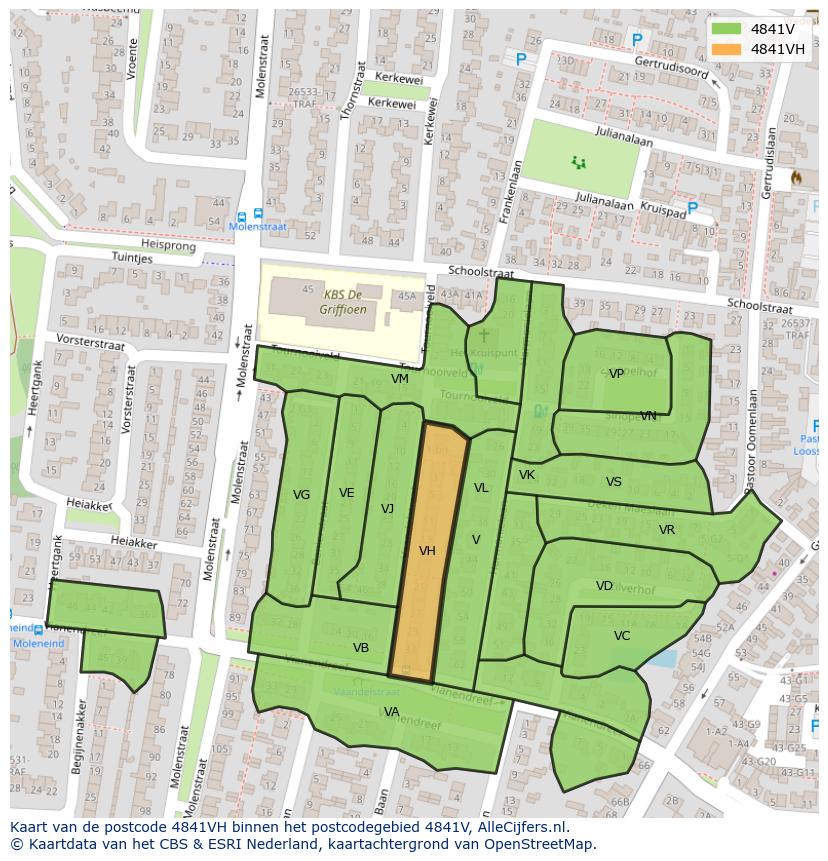 Afbeelding van het postcodegebied 4841 VH op de kaart.