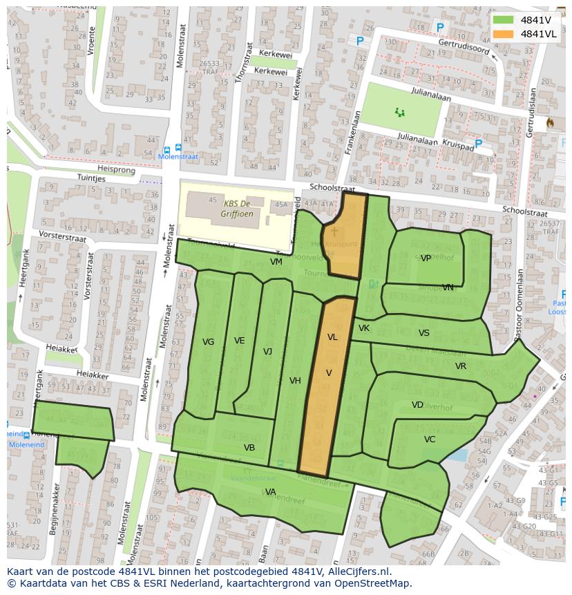 Afbeelding van het postcodegebied 4841 VL op de kaart.