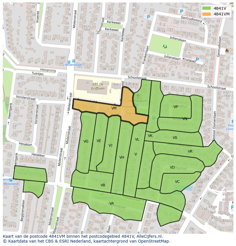 Afbeelding van het postcodegebied 4841 VM op de kaart.