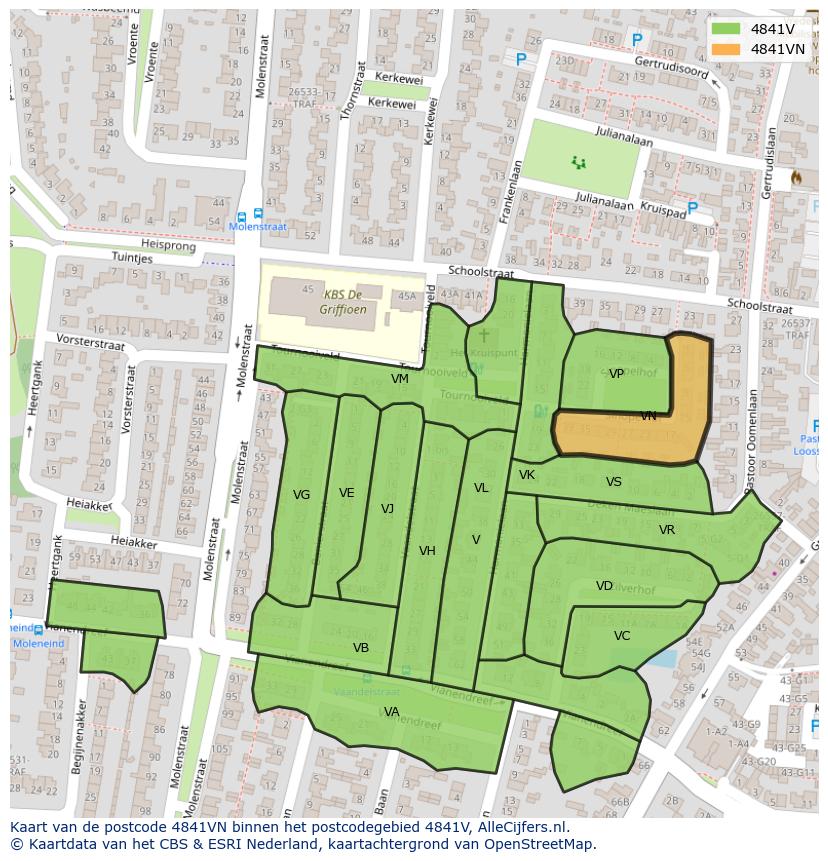 Afbeelding van het postcodegebied 4841 VN op de kaart.