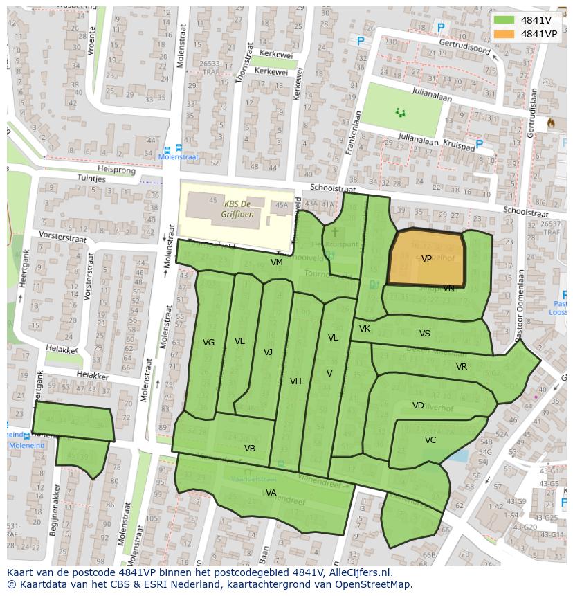Afbeelding van het postcodegebied 4841 VP op de kaart.