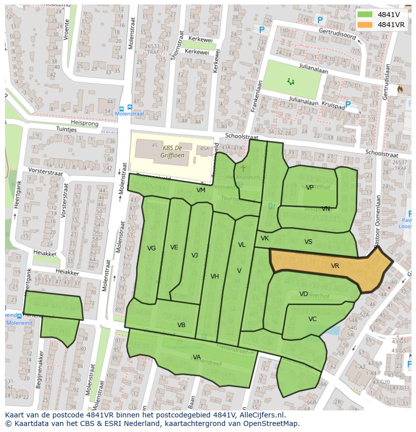 Afbeelding van het postcodegebied 4841 VR op de kaart.