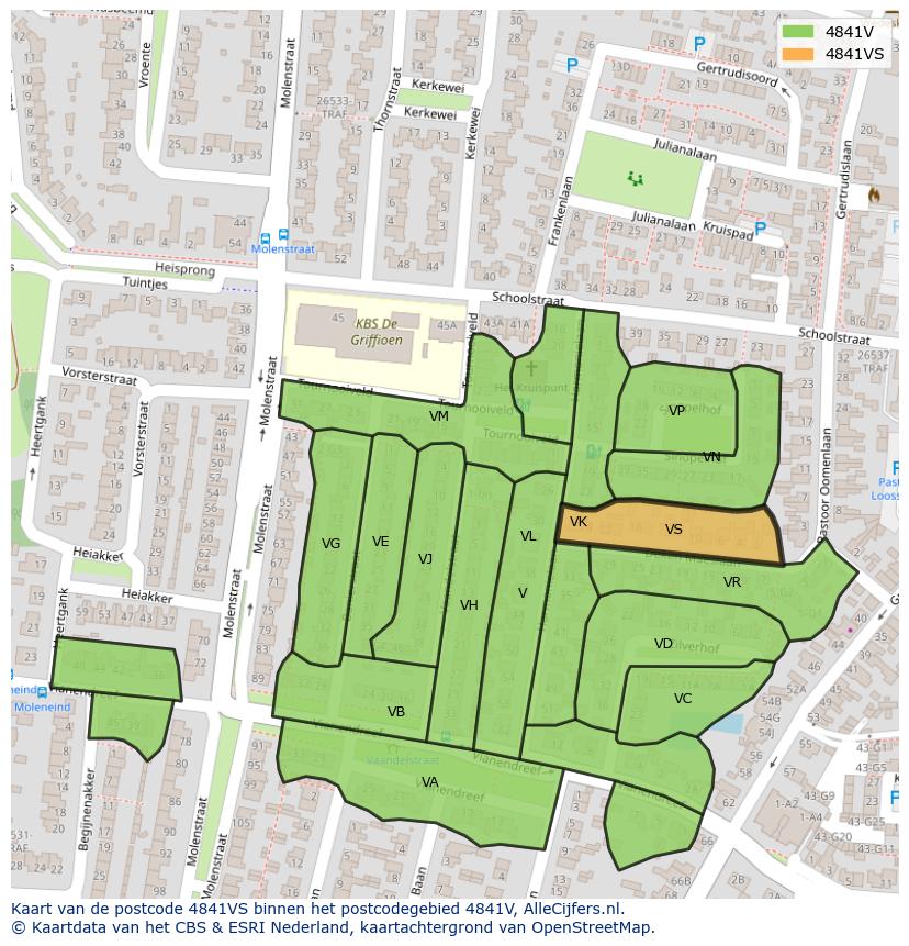 Afbeelding van het postcodegebied 4841 VS op de kaart.