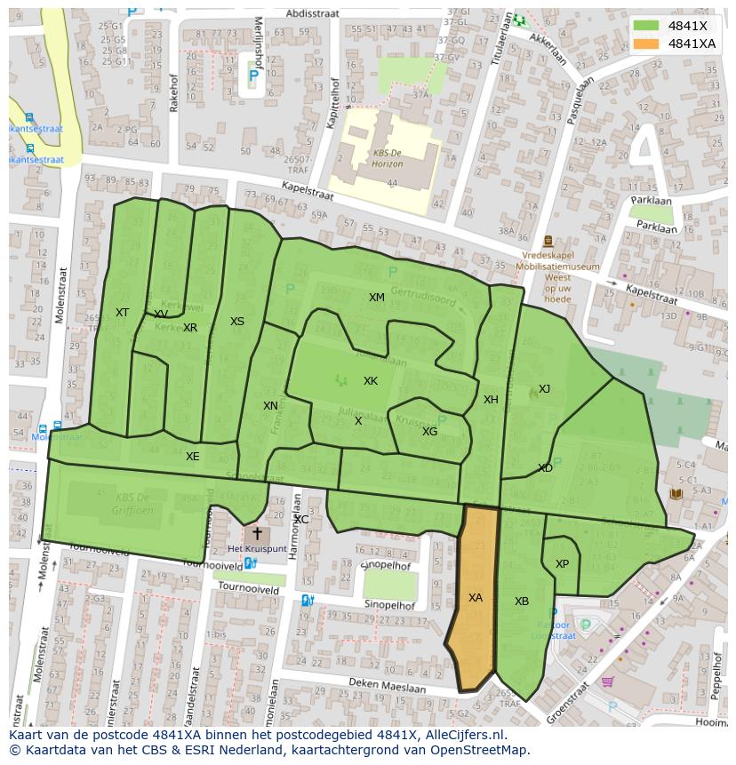 Afbeelding van het postcodegebied 4841 XA op de kaart.
