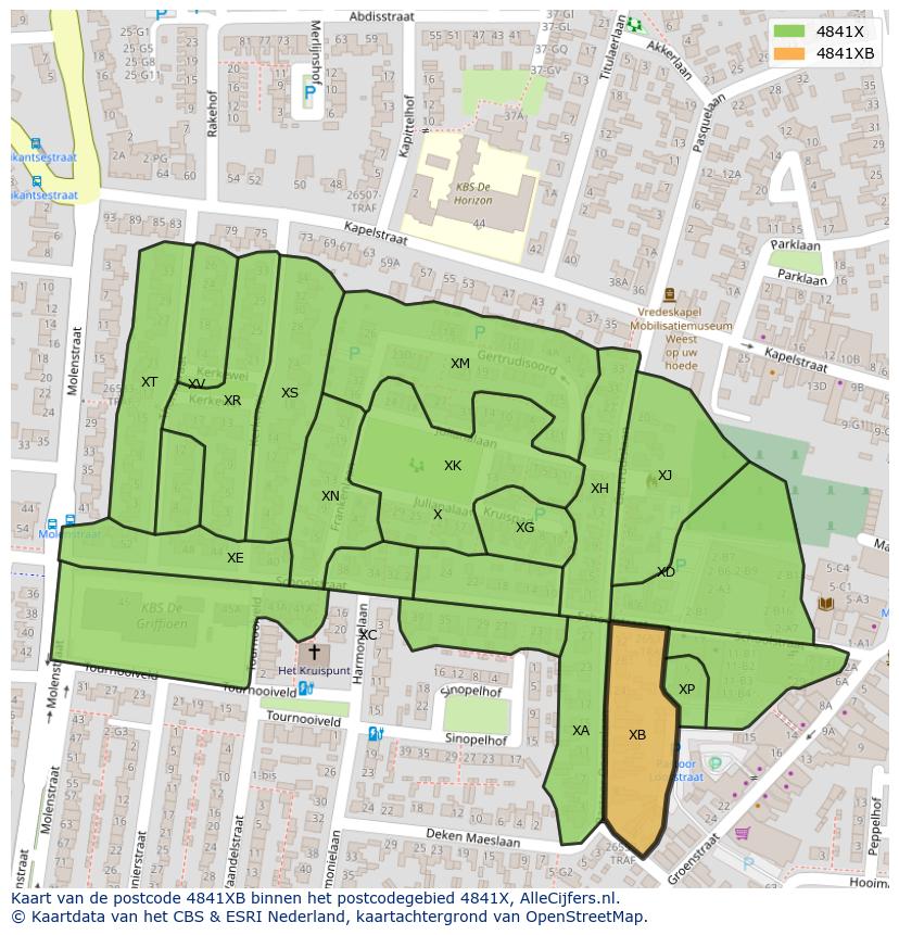 Afbeelding van het postcodegebied 4841 XB op de kaart.