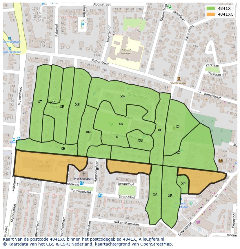 Afbeelding van het postcodegebied 4841 XC op de kaart.