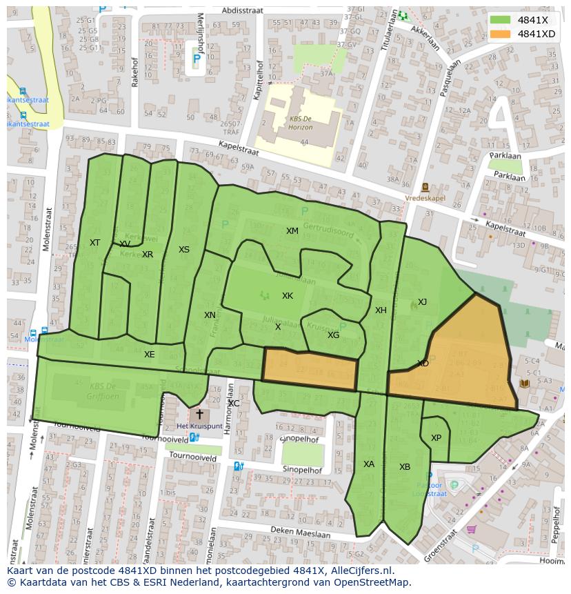 Afbeelding van het postcodegebied 4841 XD op de kaart.
