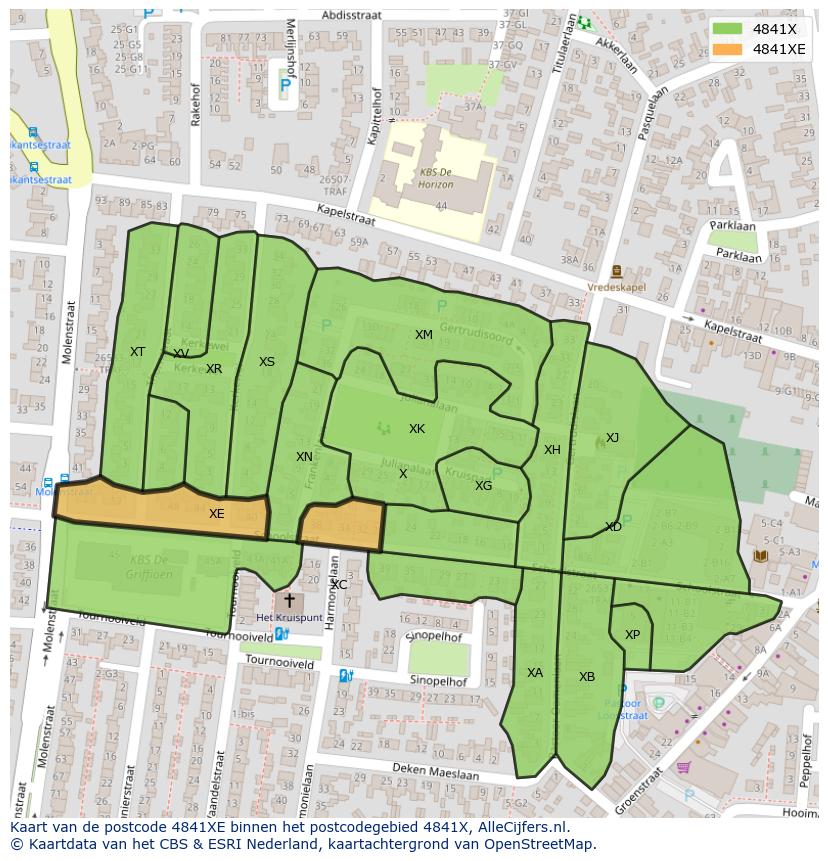 Afbeelding van het postcodegebied 4841 XE op de kaart.