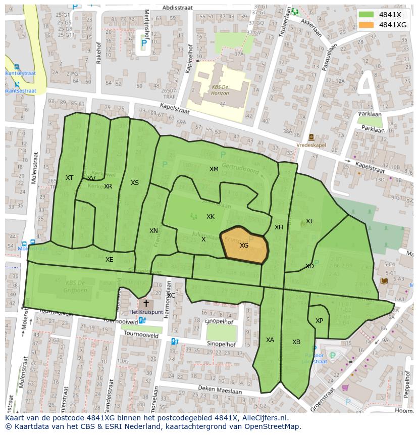 Afbeelding van het postcodegebied 4841 XG op de kaart.