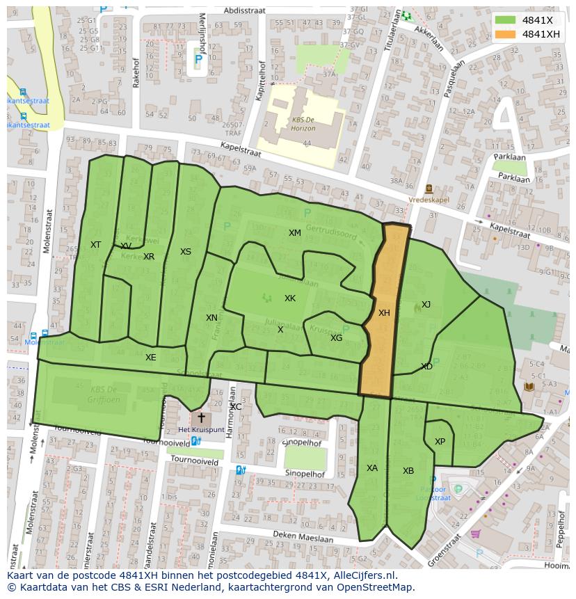 Afbeelding van het postcodegebied 4841 XH op de kaart.