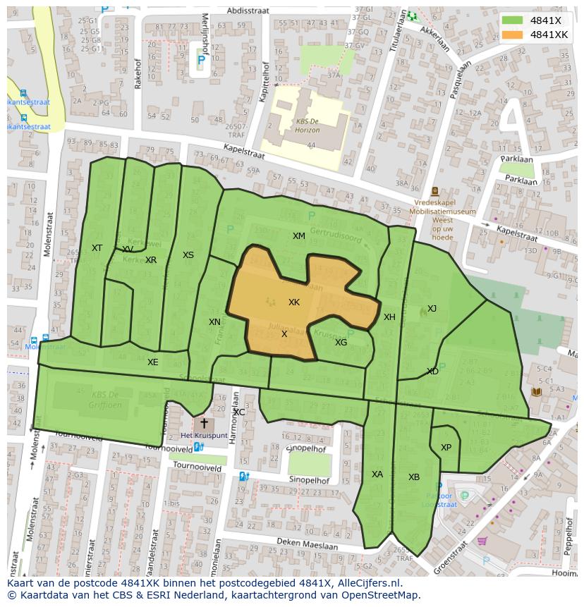 Afbeelding van het postcodegebied 4841 XK op de kaart.