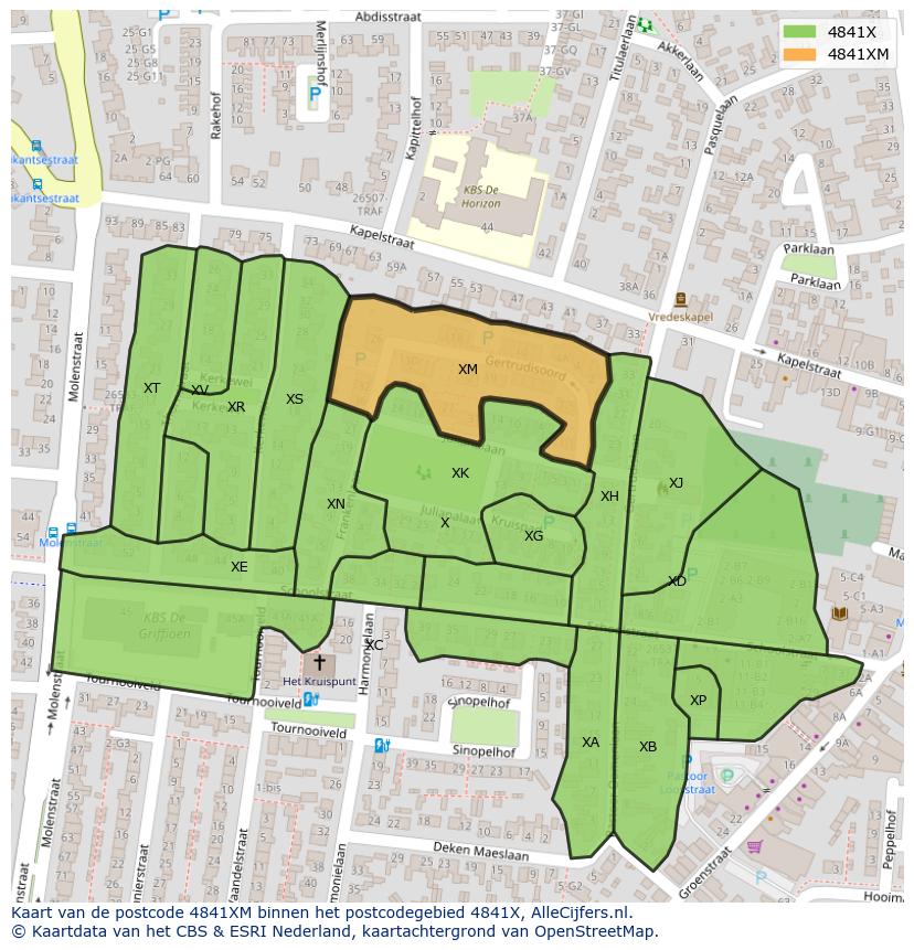 Afbeelding van het postcodegebied 4841 XM op de kaart.
