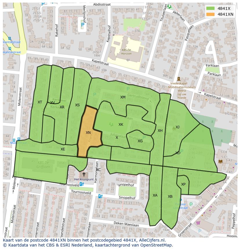 Afbeelding van het postcodegebied 4841 XN op de kaart.