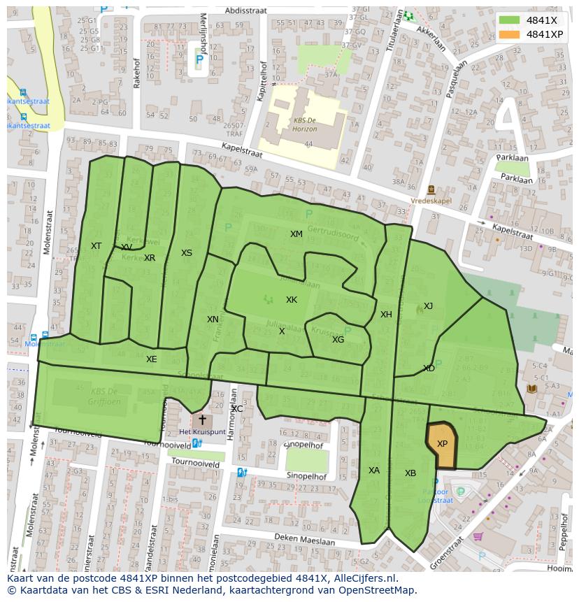 Afbeelding van het postcodegebied 4841 XP op de kaart.