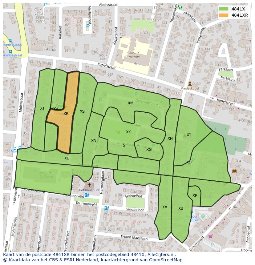 Afbeelding van het postcodegebied 4841 XR op de kaart.