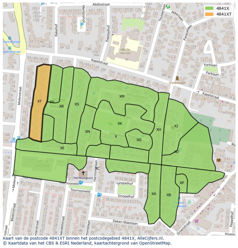 Afbeelding van het postcodegebied 4841 XT op de kaart.