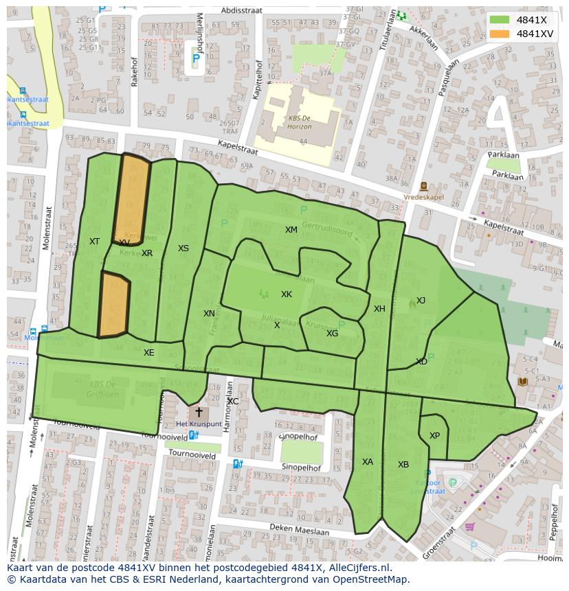 Afbeelding van het postcodegebied 4841 XV op de kaart.