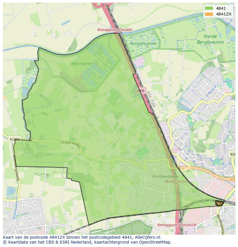 Afbeelding van het postcodegebied 4841 ZX op de kaart.