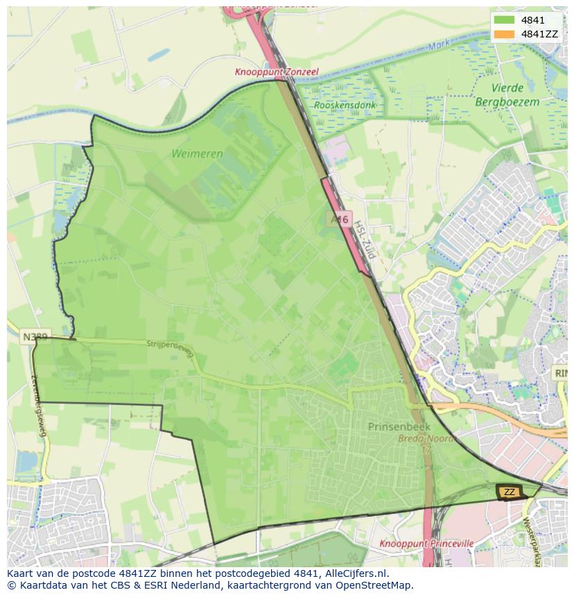 Afbeelding van het postcodegebied 4841 ZZ op de kaart.