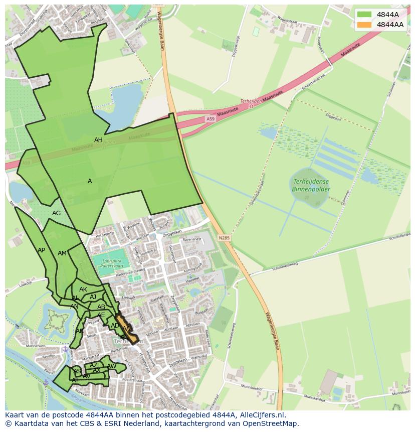 Afbeelding van het postcodegebied 4844 AA op de kaart.