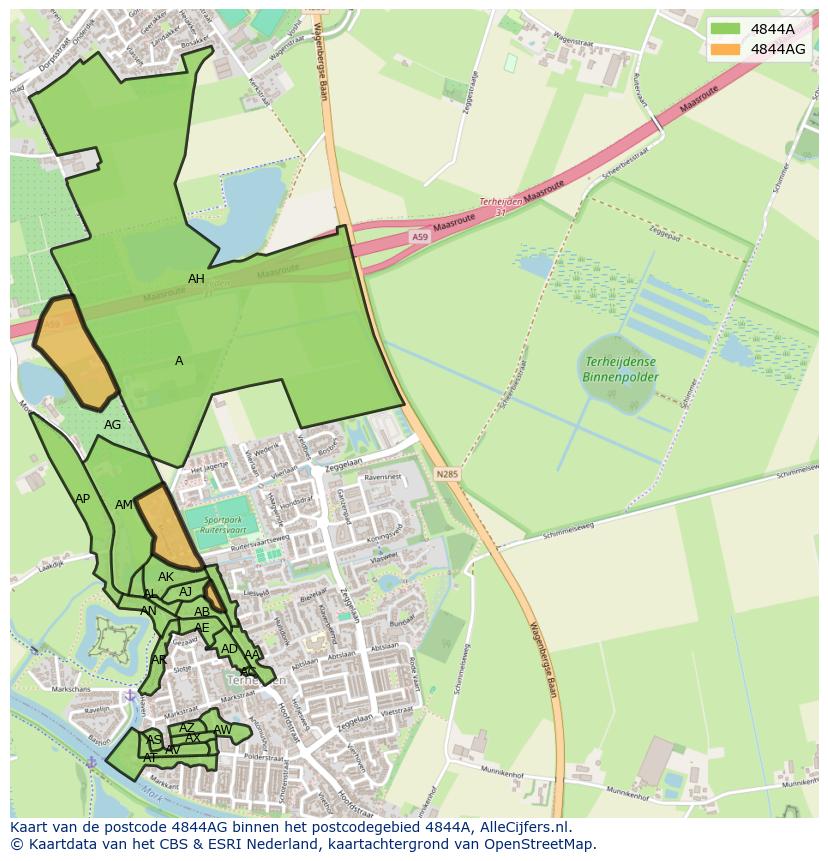 Afbeelding van het postcodegebied 4844 AG op de kaart.