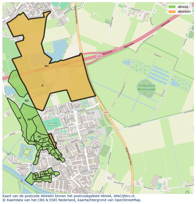 Afbeelding van het postcodegebied 4844 AH op de kaart.
