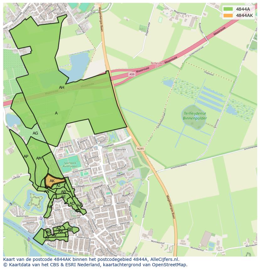 Afbeelding van het postcodegebied 4844 AK op de kaart.