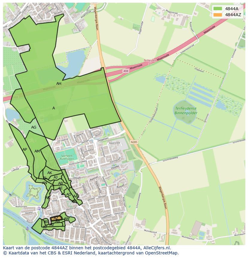 Afbeelding van het postcodegebied 4844 AZ op de kaart.