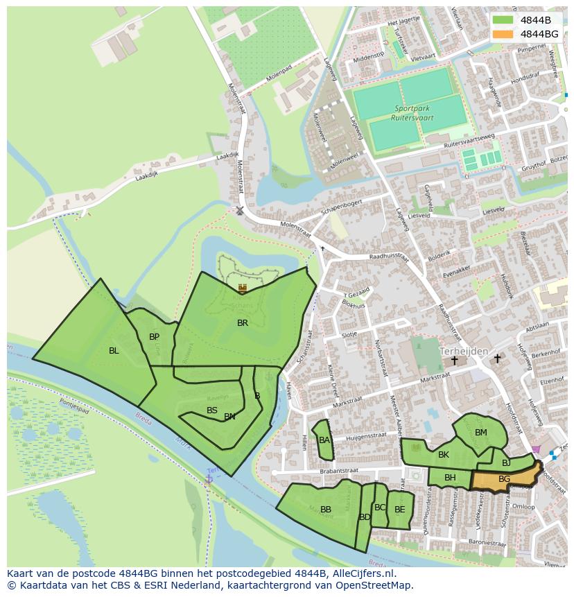 Afbeelding van het postcodegebied 4844 BG op de kaart.