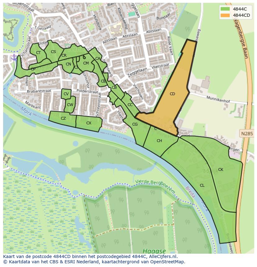 Afbeelding van het postcodegebied 4844 CD op de kaart.