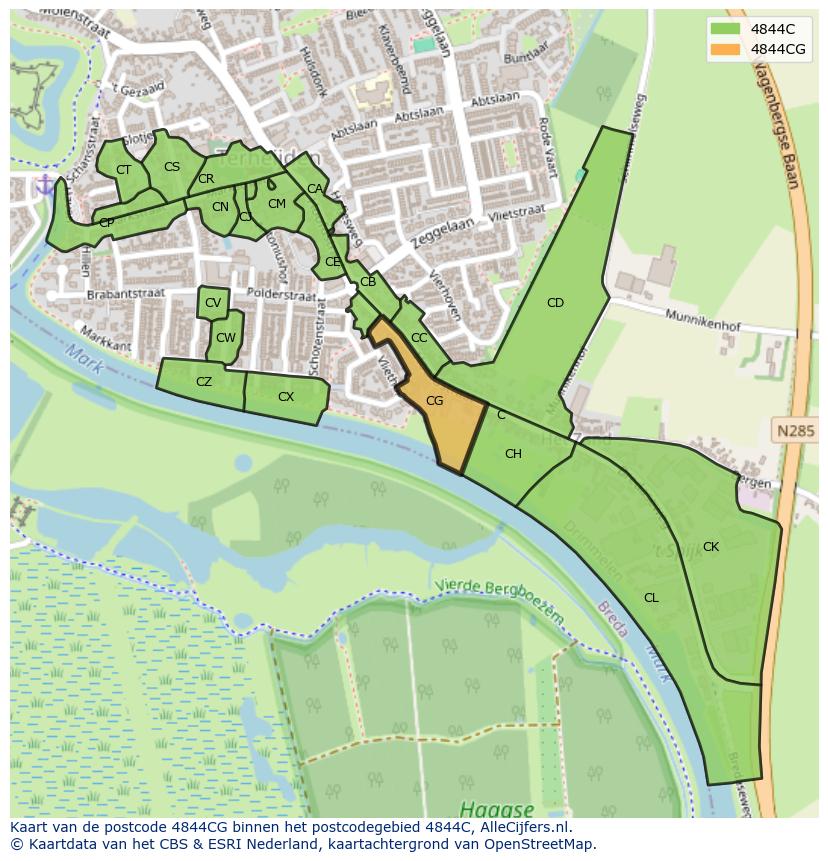 Afbeelding van het postcodegebied 4844 CG op de kaart.