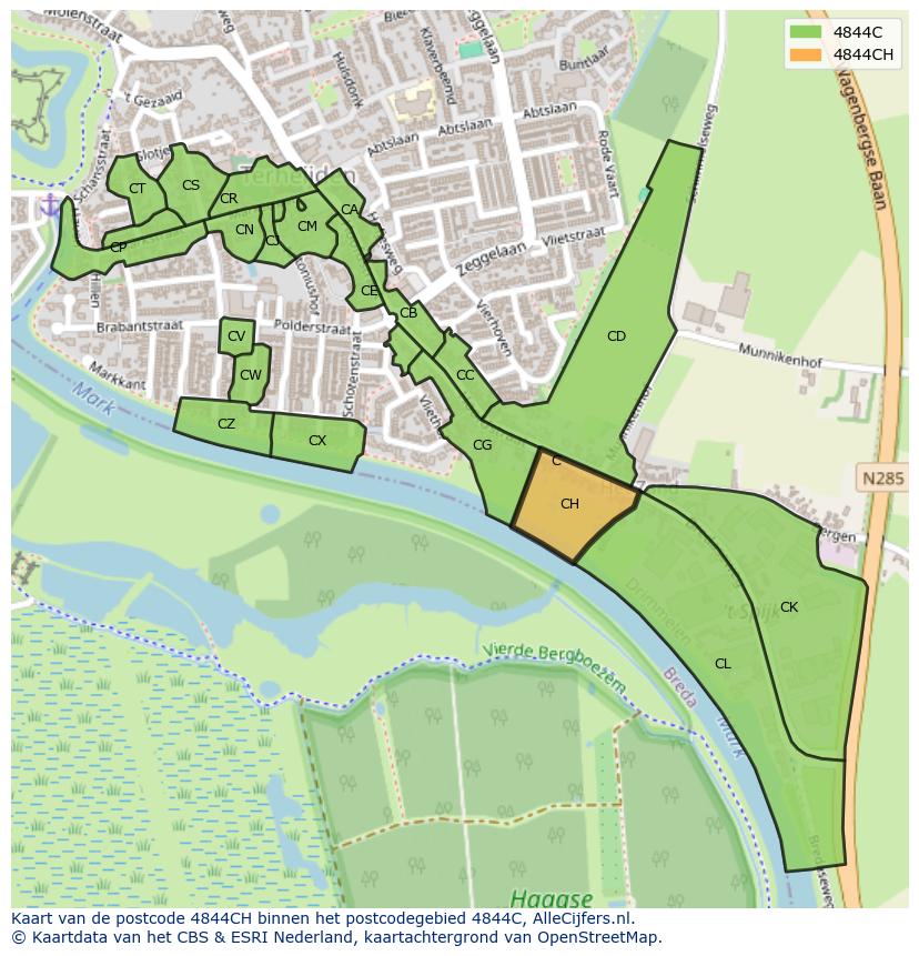 Afbeelding van het postcodegebied 4844 CH op de kaart.