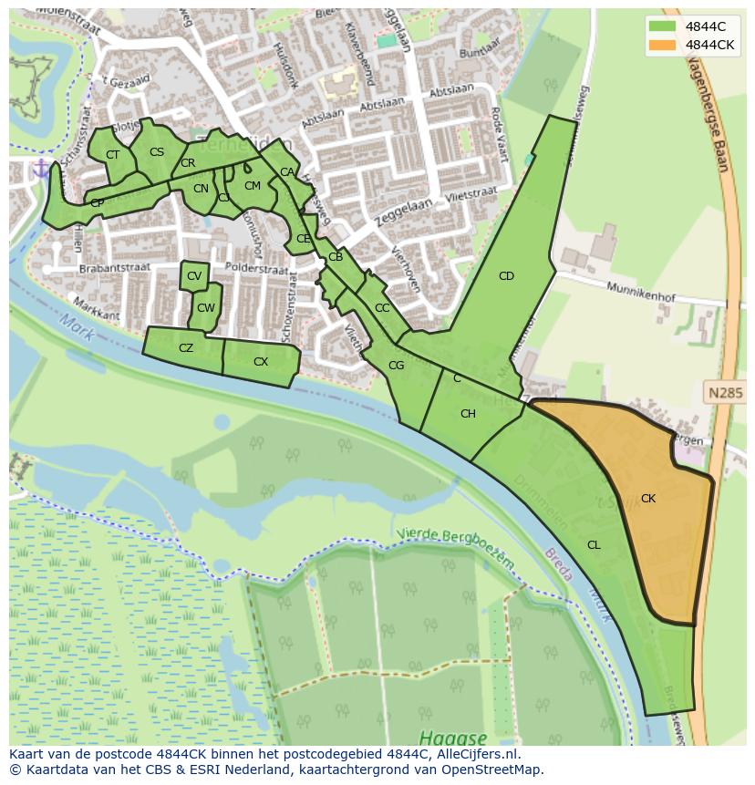 Afbeelding van het postcodegebied 4844 CK op de kaart.