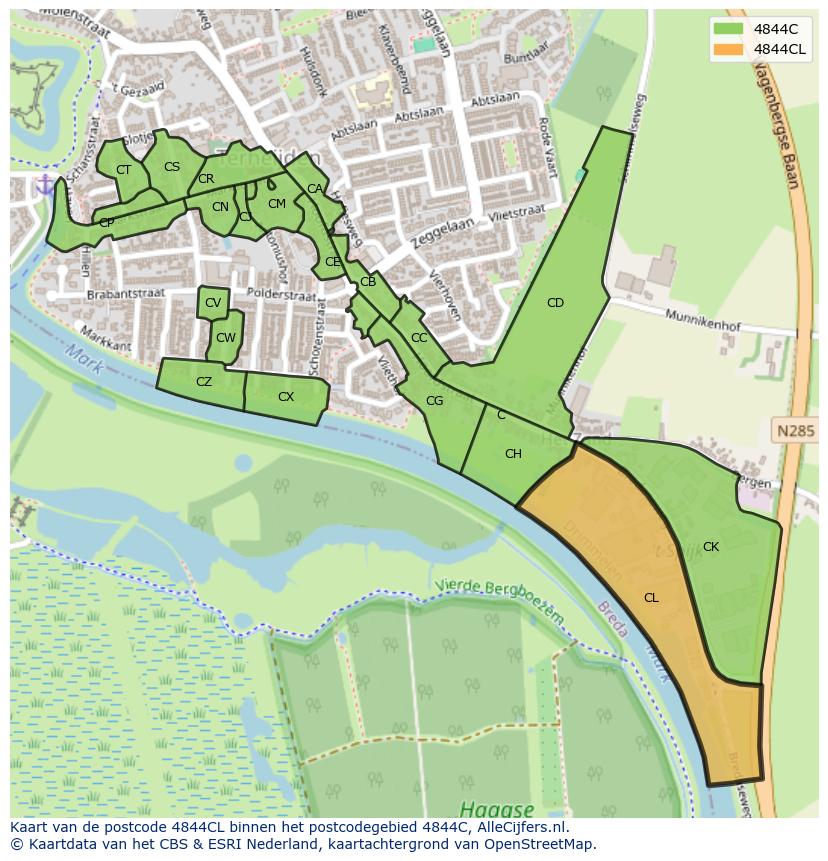 Afbeelding van het postcodegebied 4844 CL op de kaart.