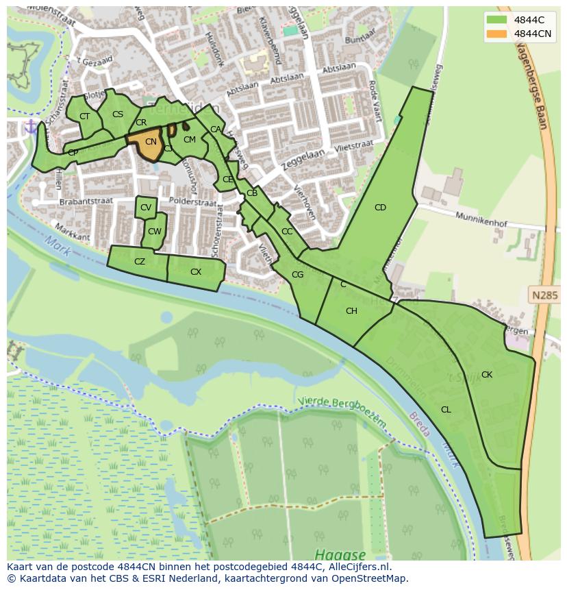 Afbeelding van het postcodegebied 4844 CN op de kaart.